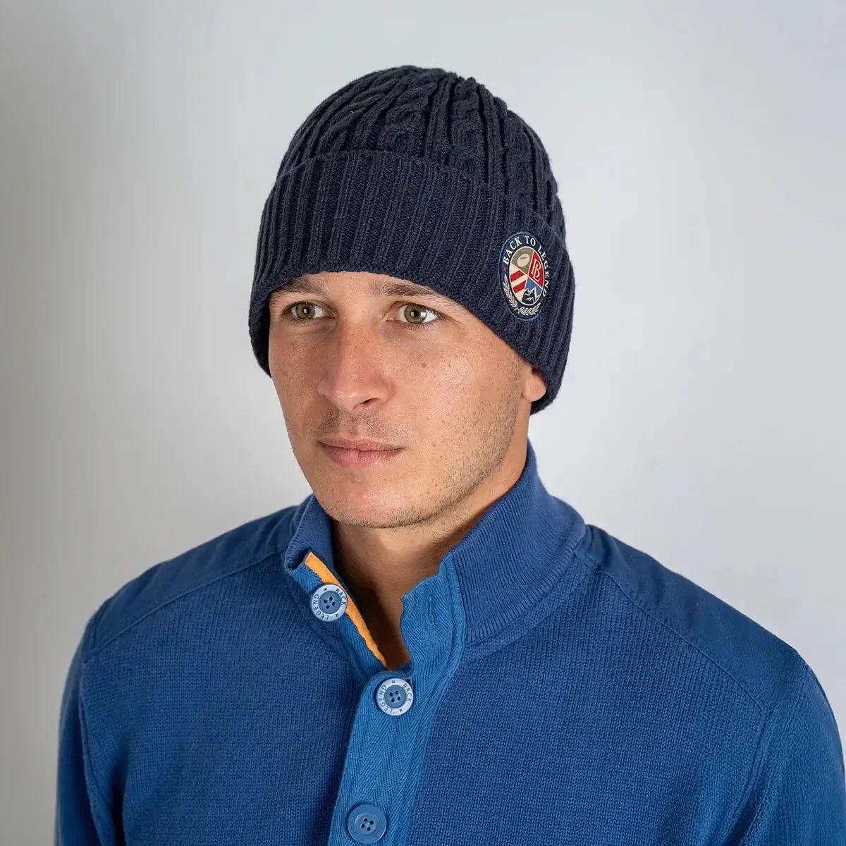 Bonnet torsadé bleu marine doublé polaire - Image 3