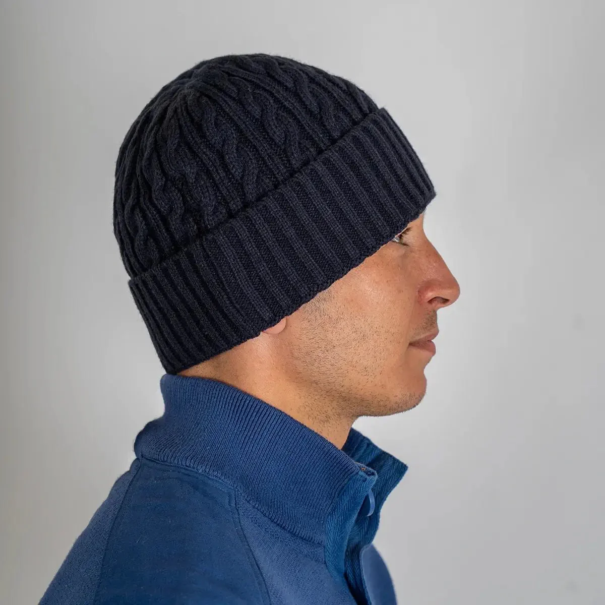 Bonnet torsadé bleu marine doublé polaire - Image 4