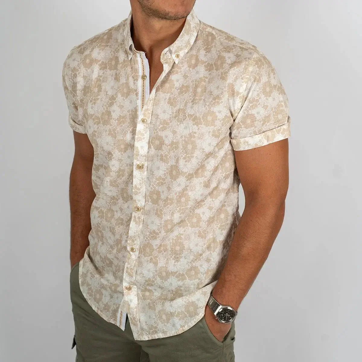 Chemise beige imprimé fleuri - Image 3