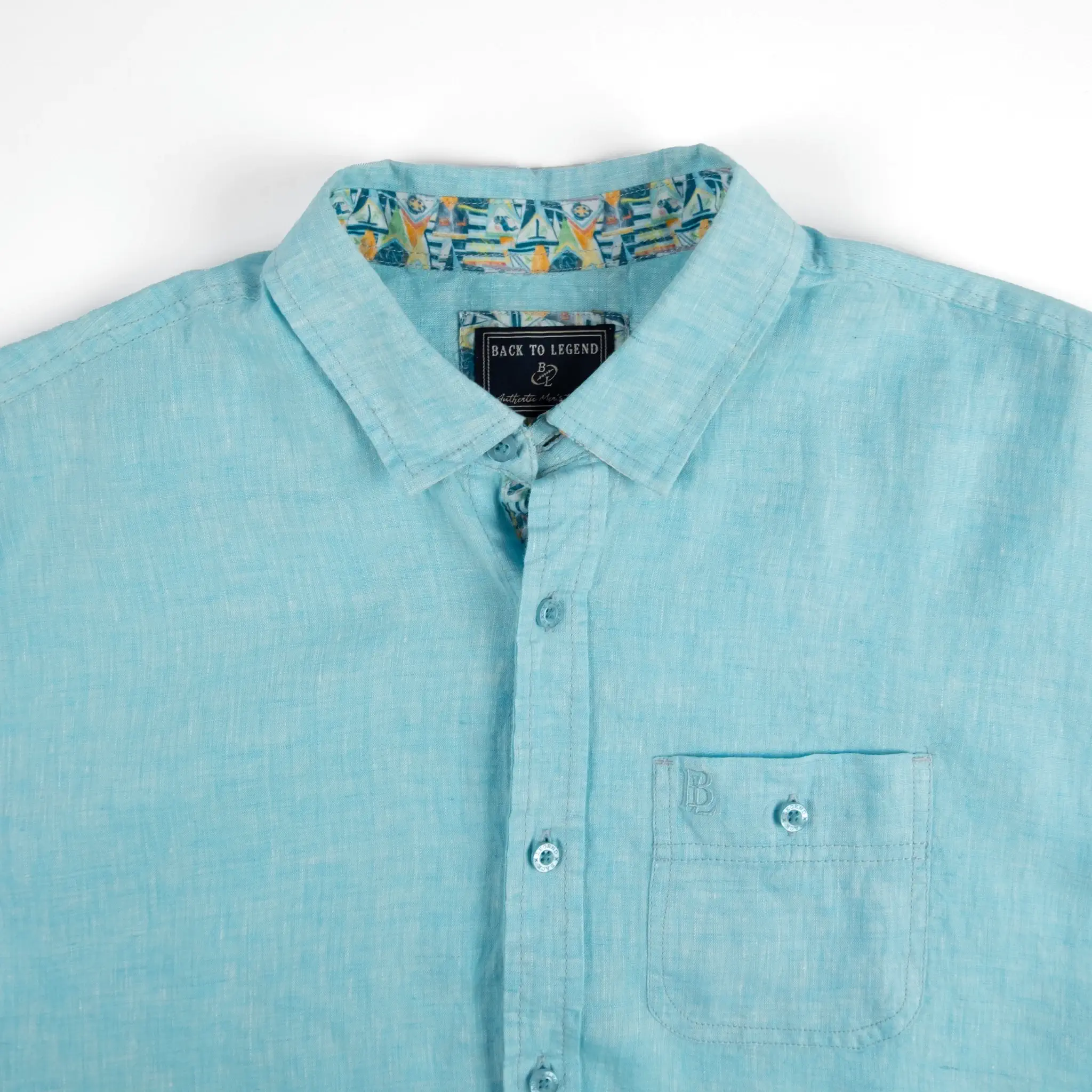 Chemise bleu turquoise 100% lin - Image 4