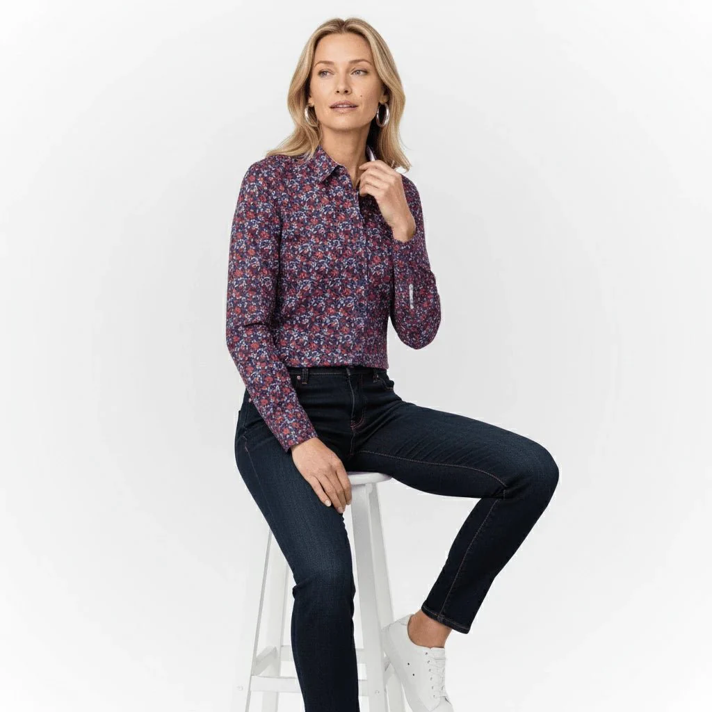 Chemise femme ml bleue à fleurs - Image 3