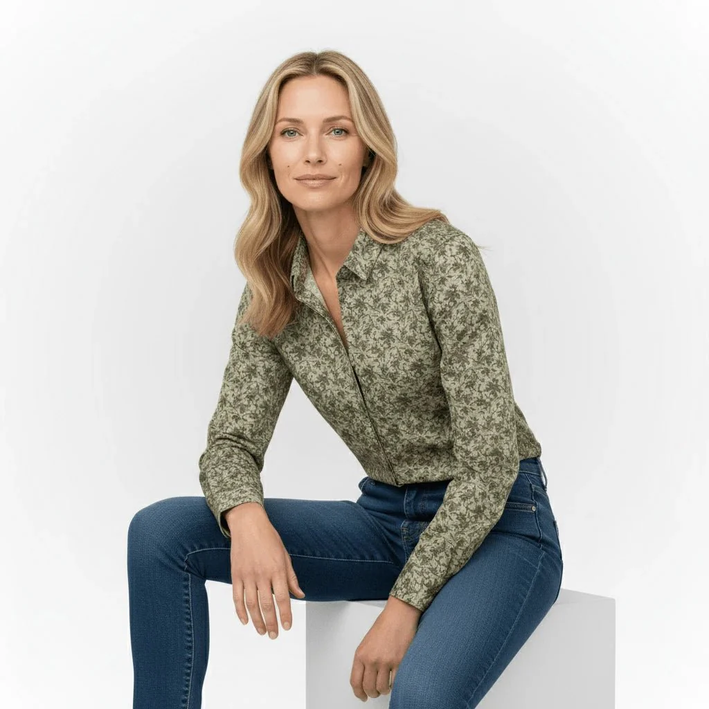 Chemise femme ml kaki à fleurs - Image 3
