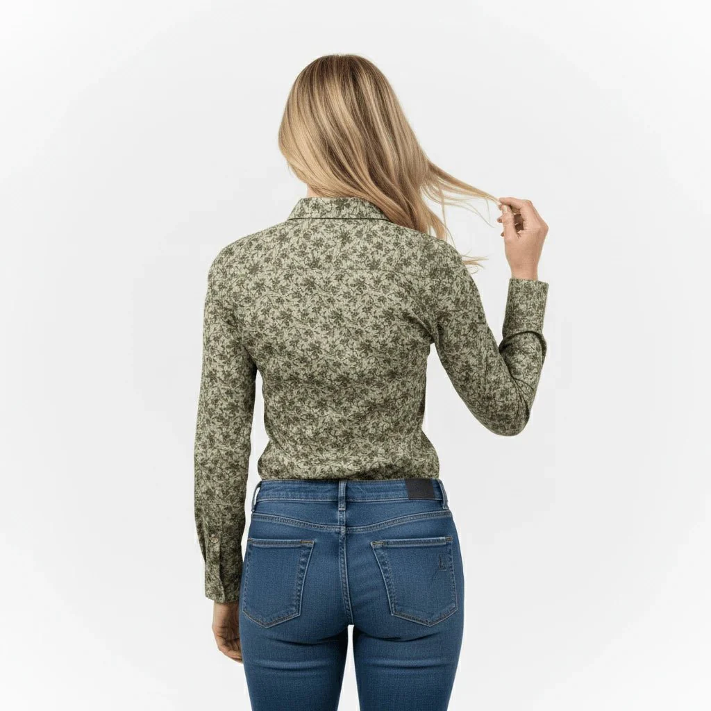 Chemise femme ml kaki à fleurs - Image 4
