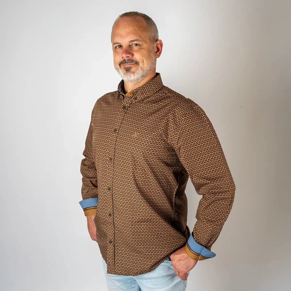 Chemise ml marron imprimé ballon ovale