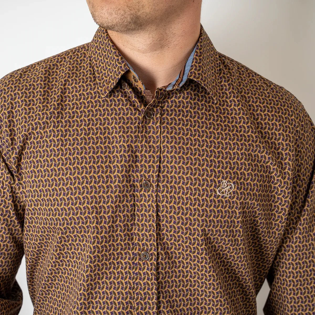 Chemise ml marron imprimé ballon ovale - Image 4