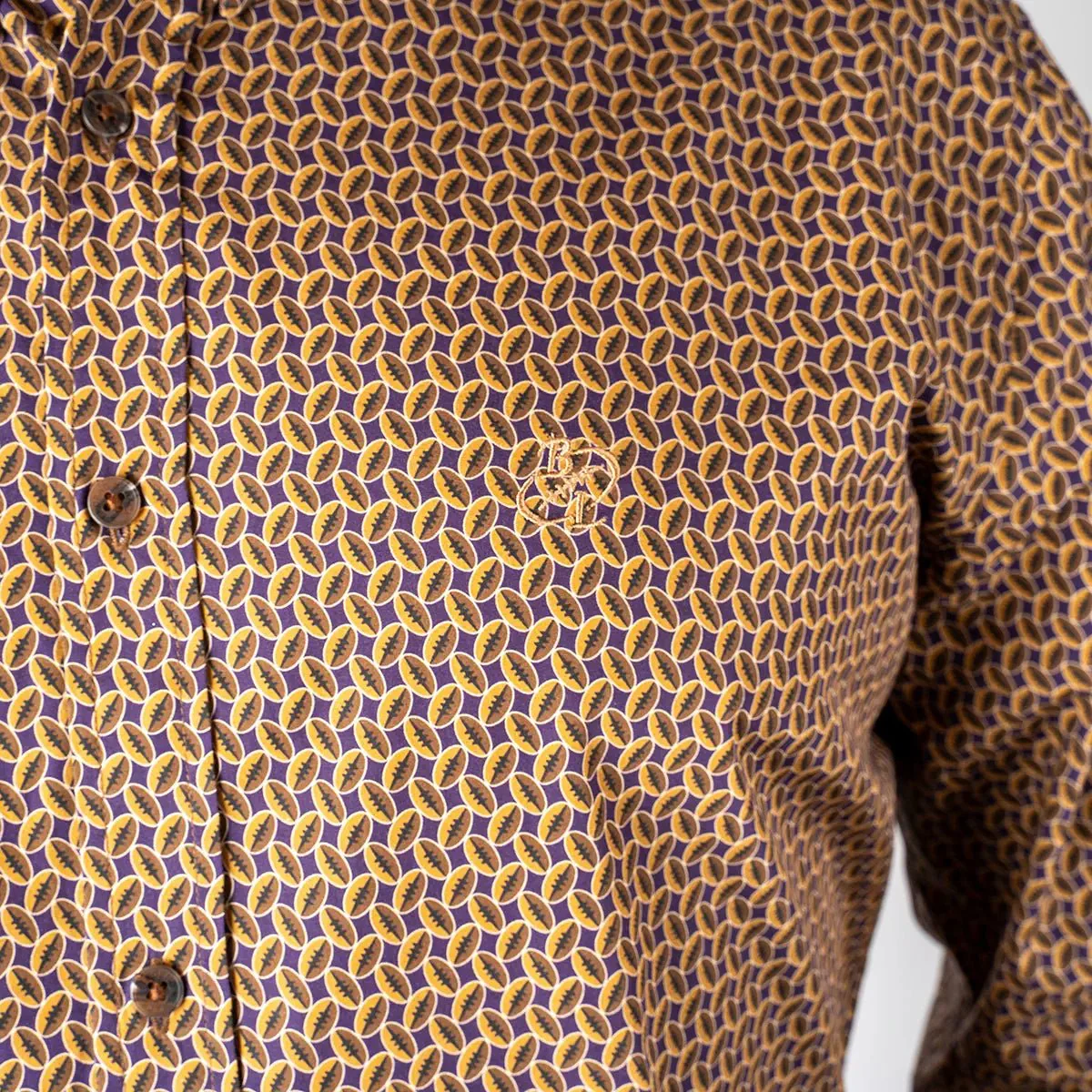 Chemise ml marron imprimé ballon ovale - Image 5