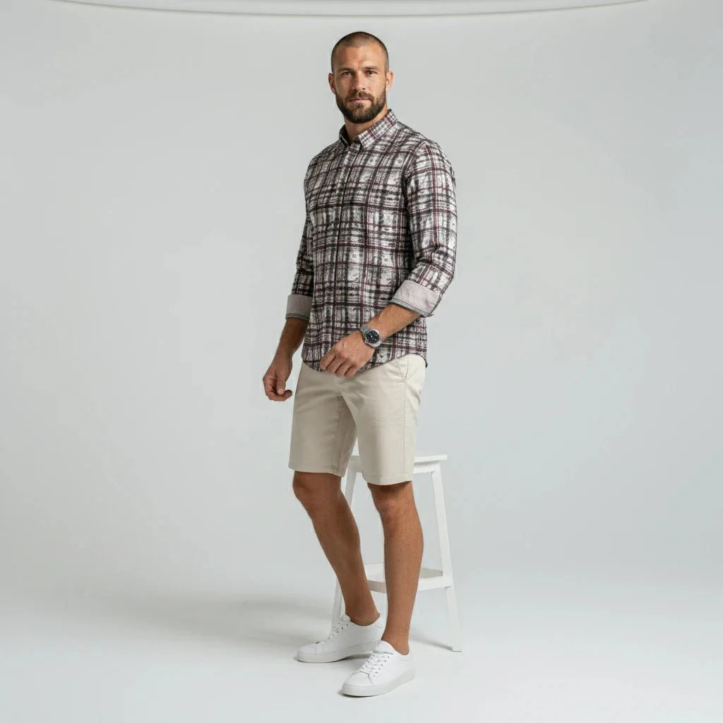 Chemise ml beige à carreaux fantaisie - Image 5