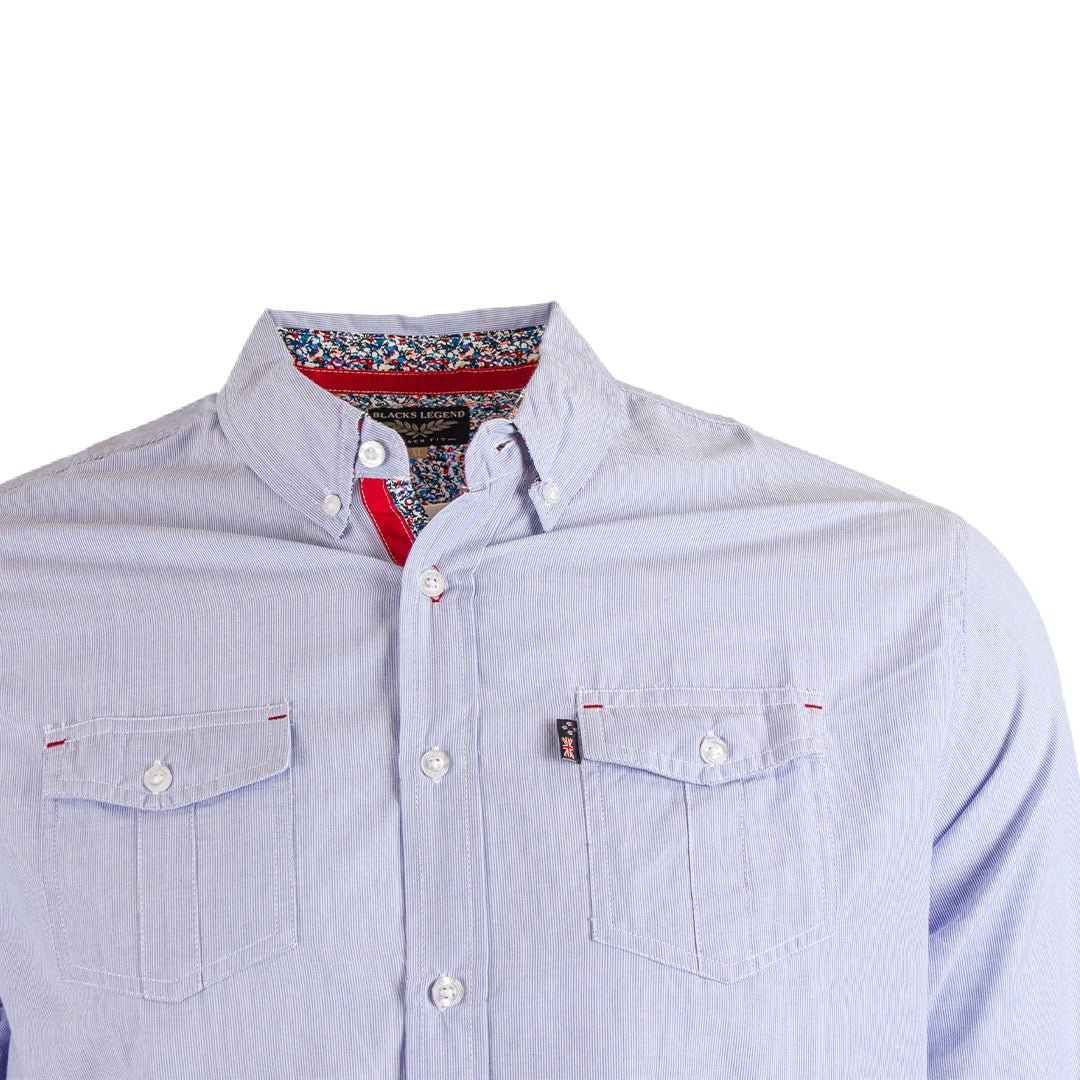 Chemise ml bleue double poche poitrine - Image 3