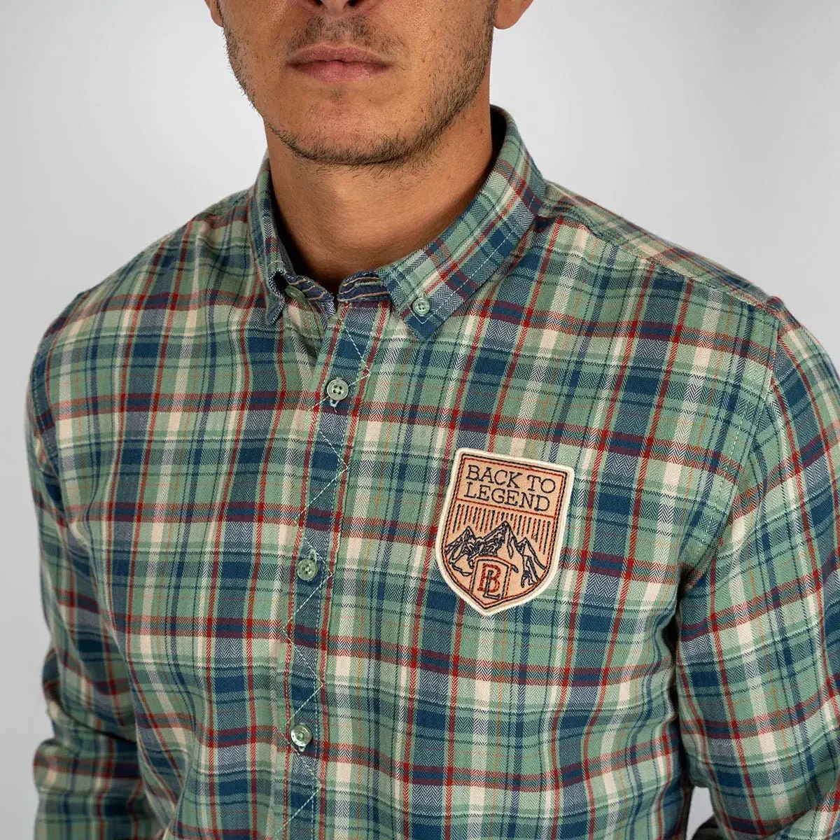 Chemise ml à carreaux verts et bleus - Image 3