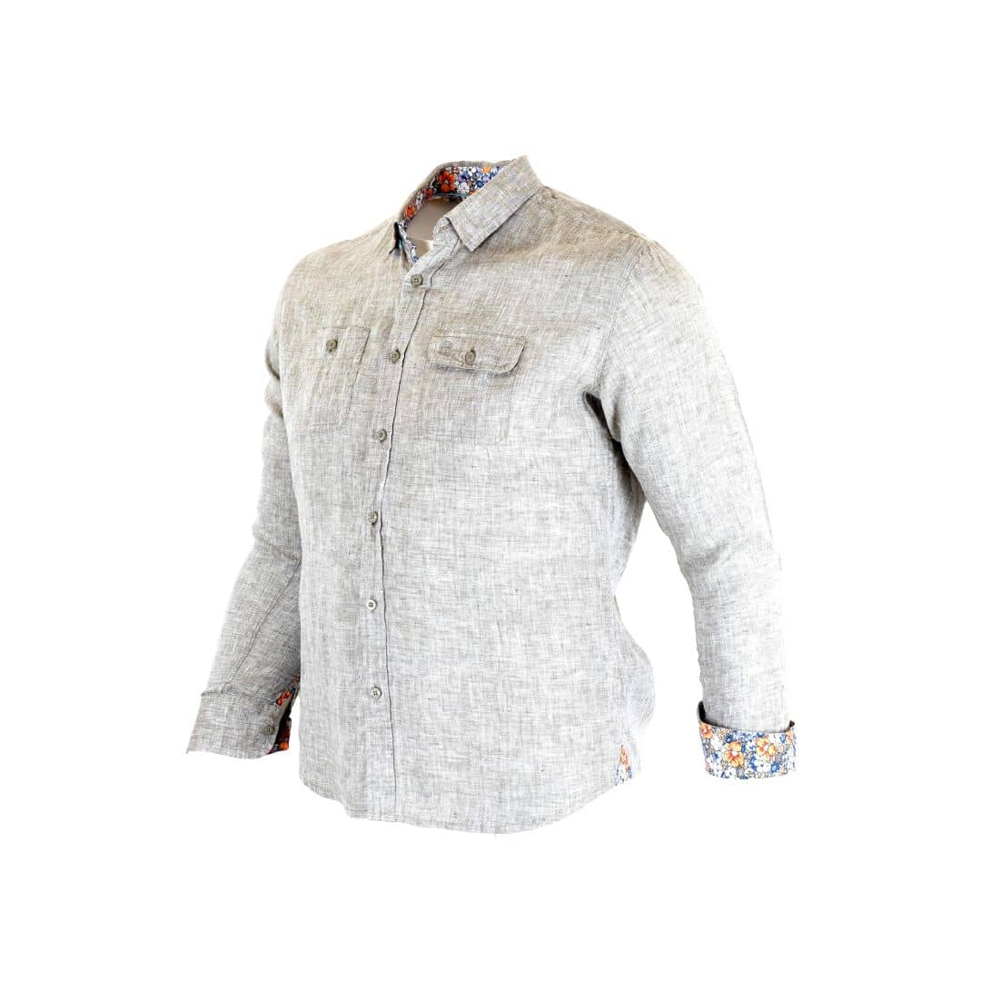 Chemise ml kaki en lin chiné - Image 3