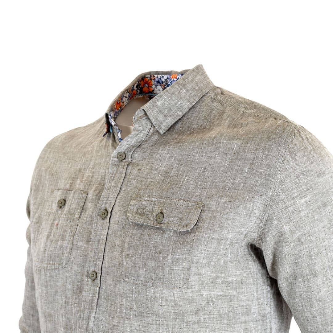 Chemise ml kaki en lin chiné - Image 4
