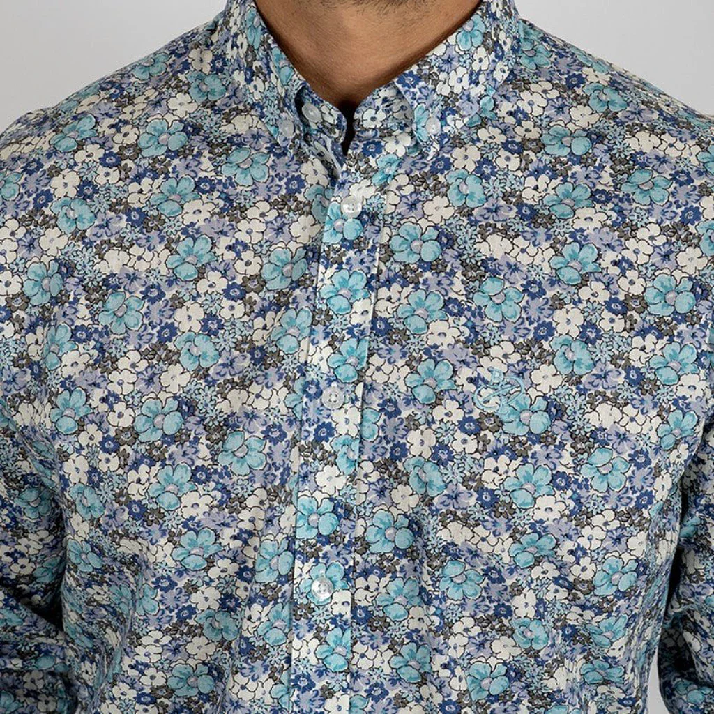 Chemise ml légère fleurie turquoise - Image 5