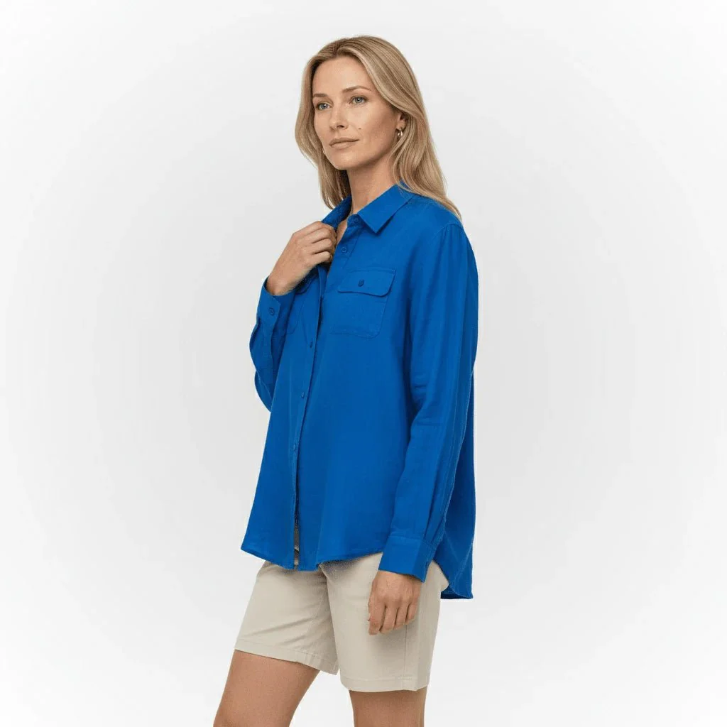 Chemise ml bleue en lin (femme) - Image 3