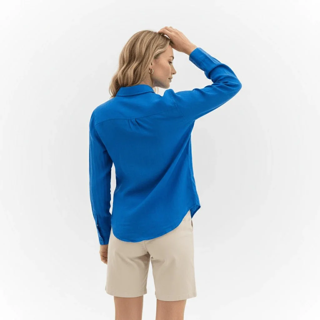 Chemise ml bleue en lin (femme) - Image 4