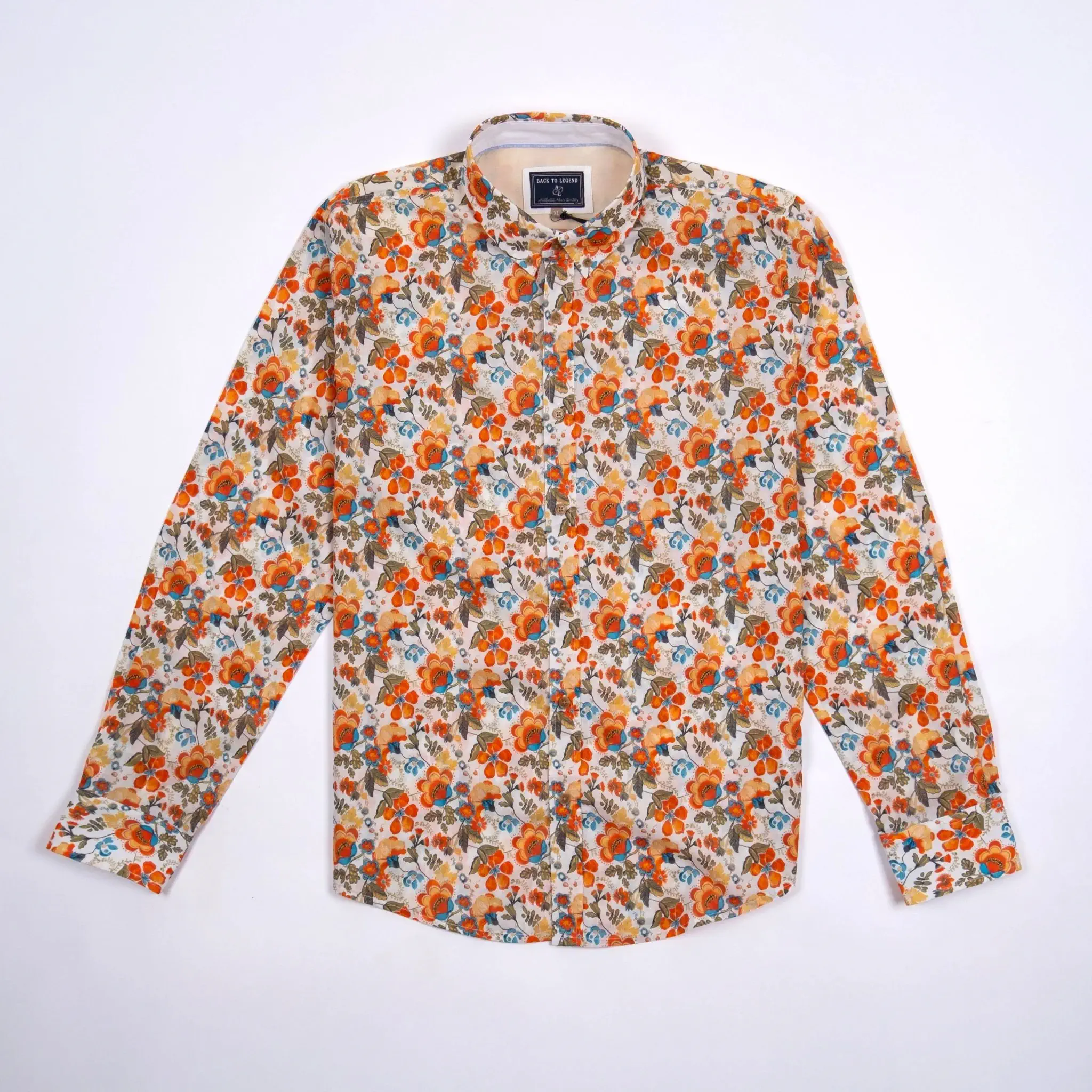 Chemise ml légère orange à motif floral - Image 3