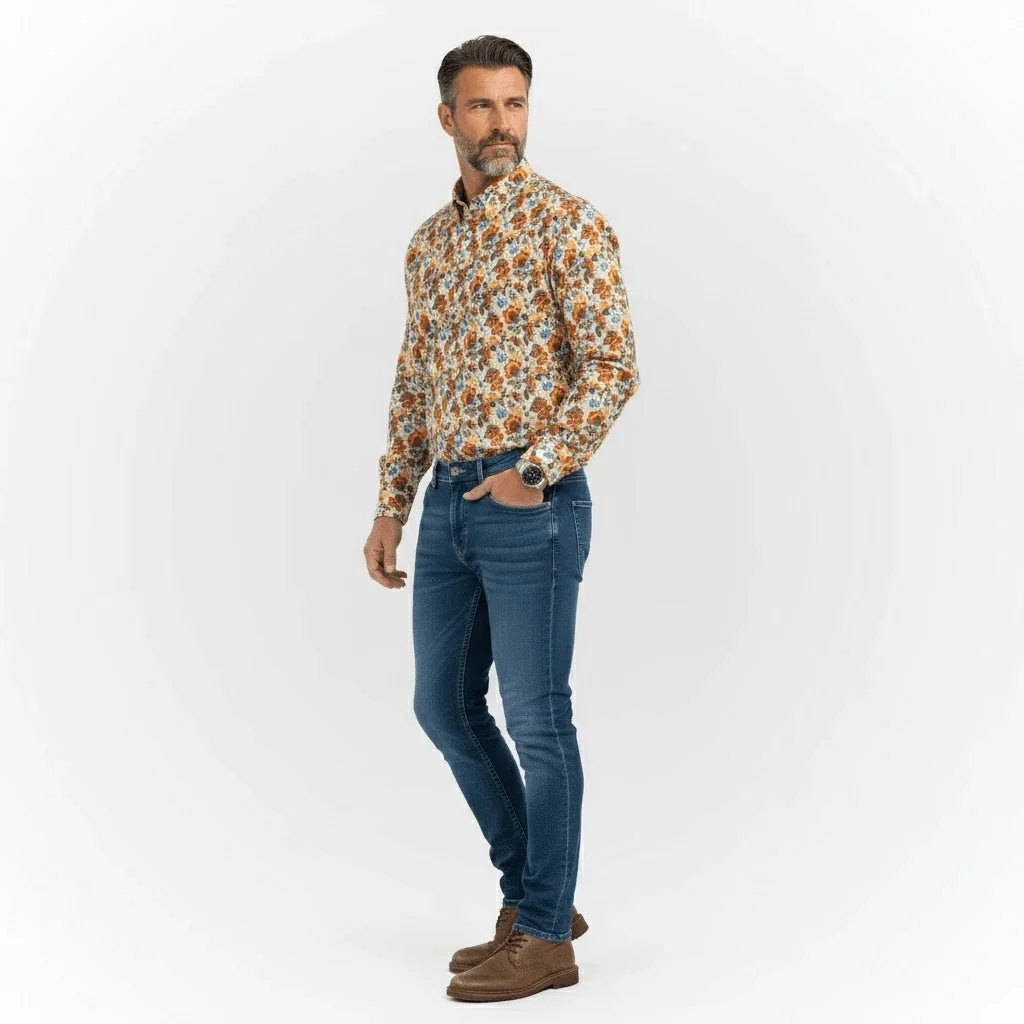 Chemise ml légère orange à motif floral - Image 5