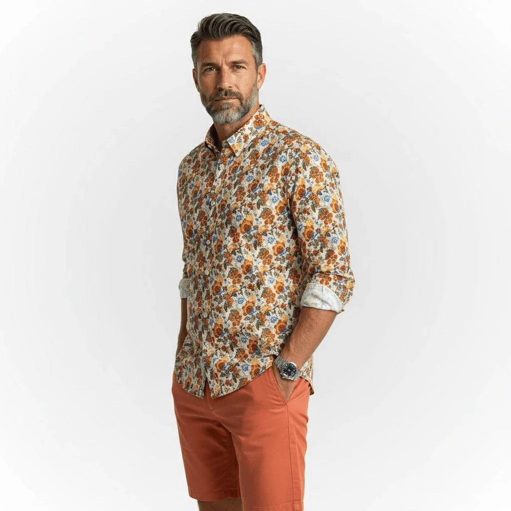 Chemise ml légère orange à motif floral - Image 6