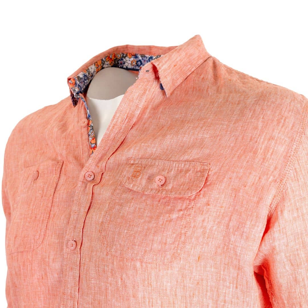 Chemise ml orange pâle en lin chiné - Image 3