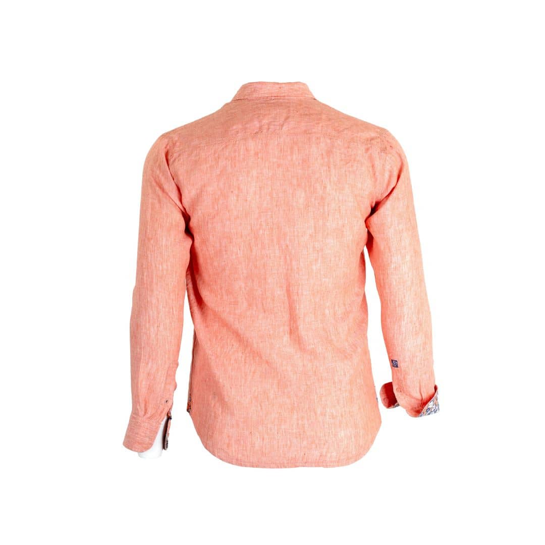 Chemise ml orange pâle en lin chiné - Image 5
