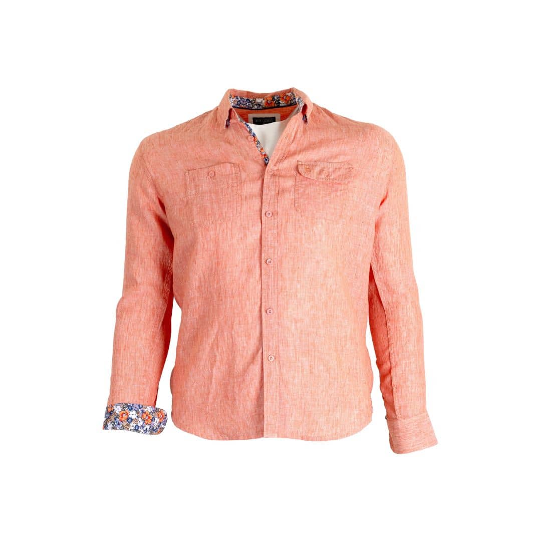Chemise ml orange pâle en lin chiné - Image 6