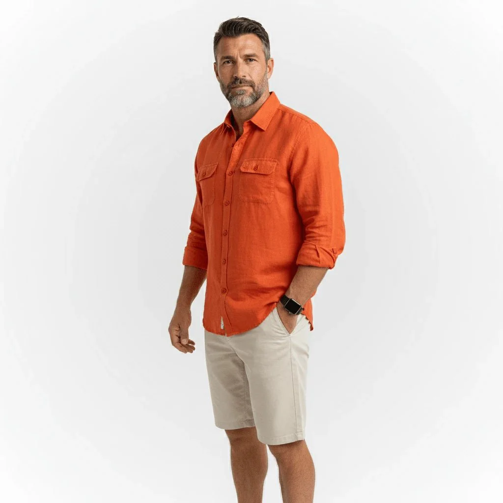 Chemise ml rouge en lin - Image 3