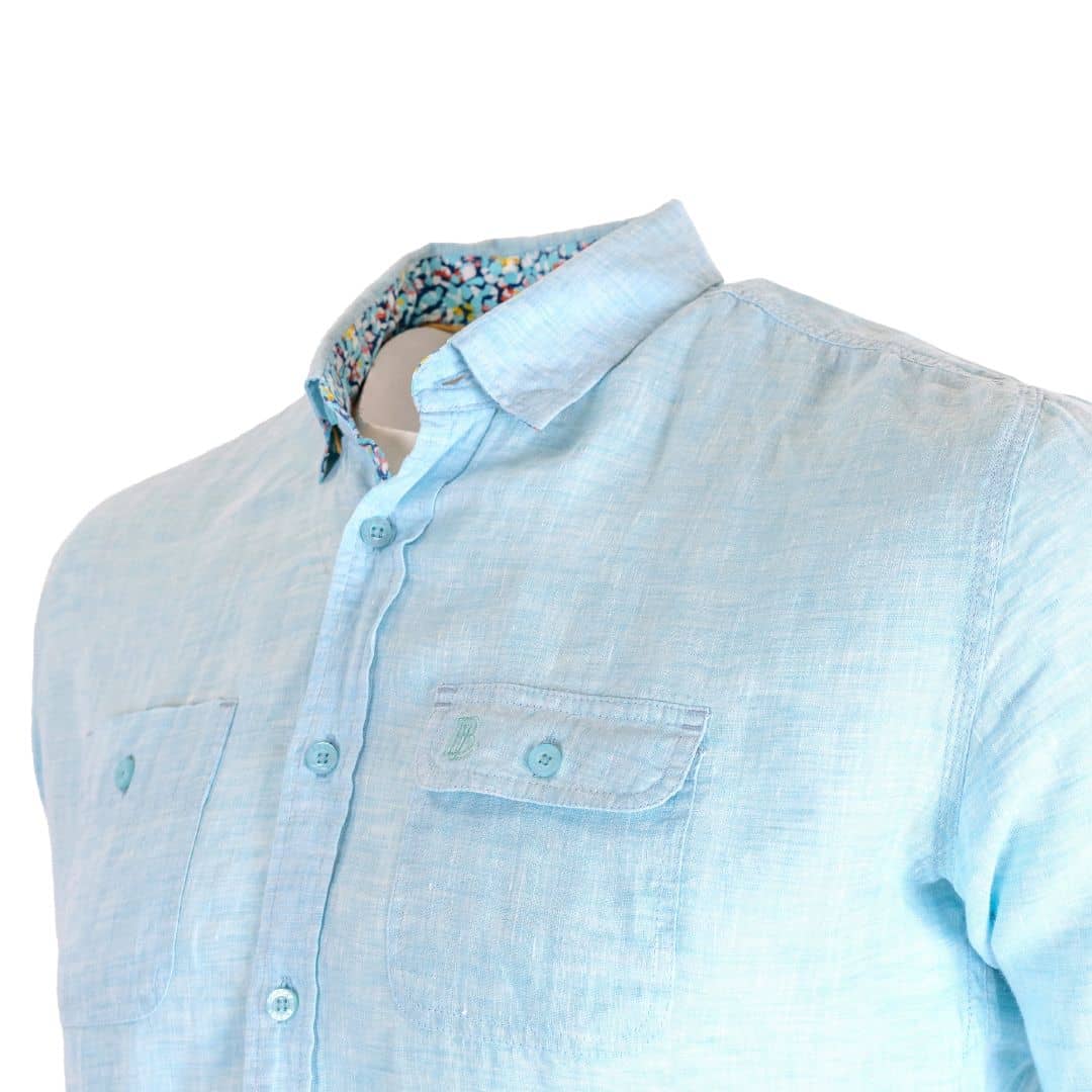 Chemise ml turquoise en lin chiné - Image 4