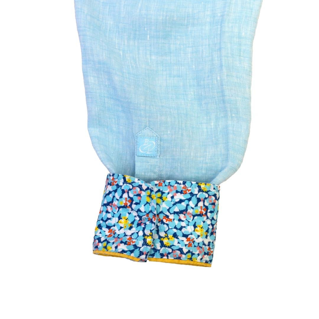 Chemise ml turquoise en lin chiné - Image 5