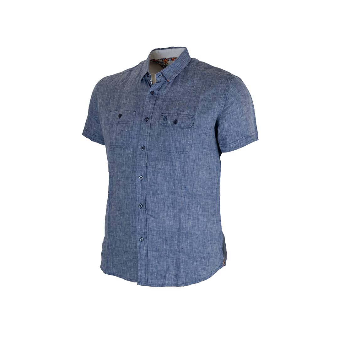 Chemise marine en lin chiné - Image 3