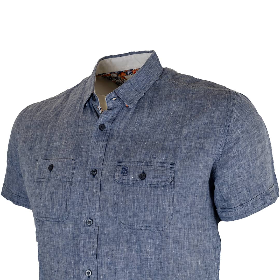 Chemise marine en lin chiné - Image 4