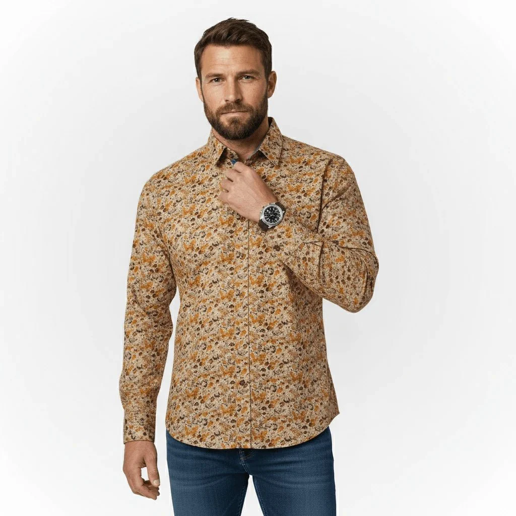 Chemise ml beige imprimé automnal