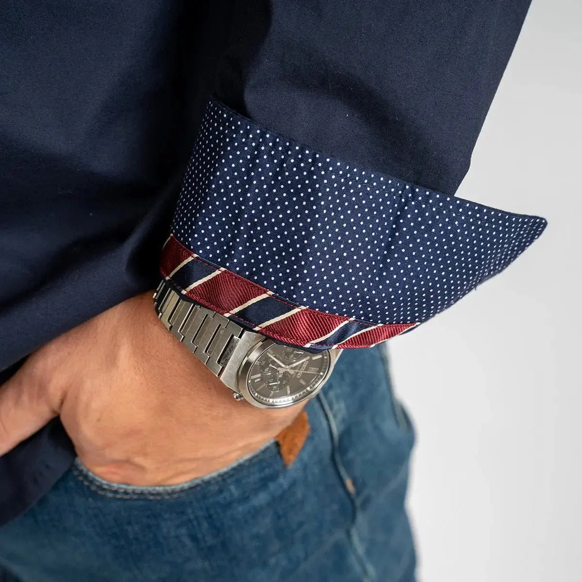 Chemise ml bleu marine en popline 2 poches poitrine - Image 3