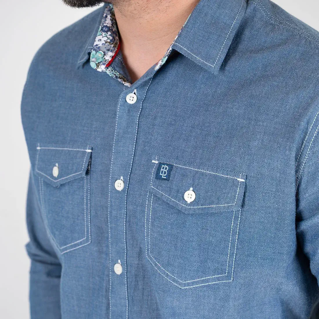 Chemise ml bleu moyen en chambray - Image 3