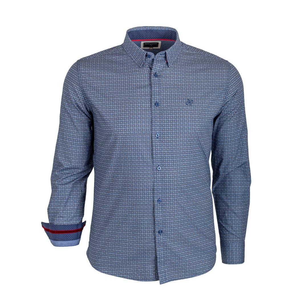 Chemise ml bleue en popline micro géométrique