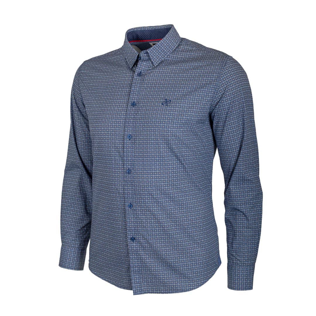 Chemise ml bleue en popline micro géométrique - Image 3