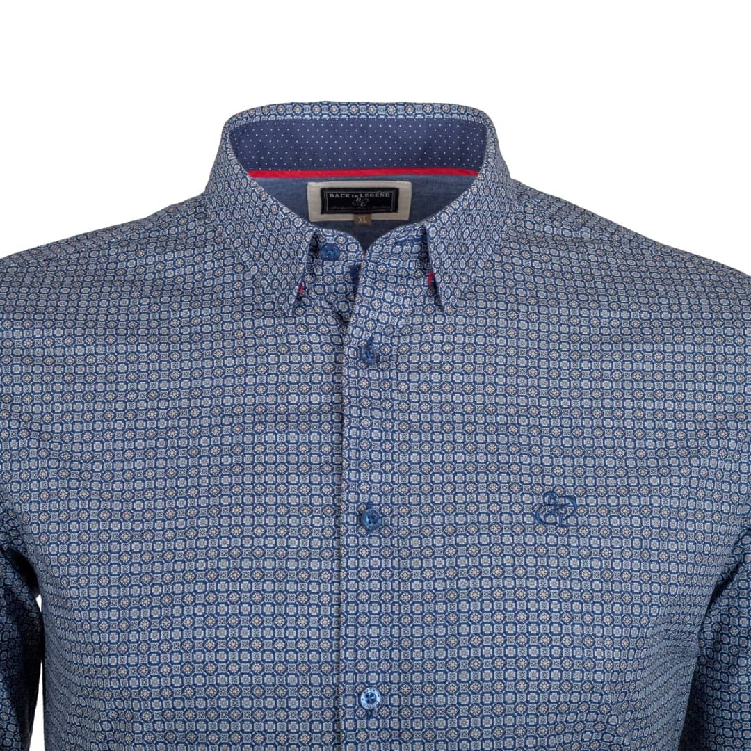 Chemise ml bleue en popline micro géométrique - Image 4