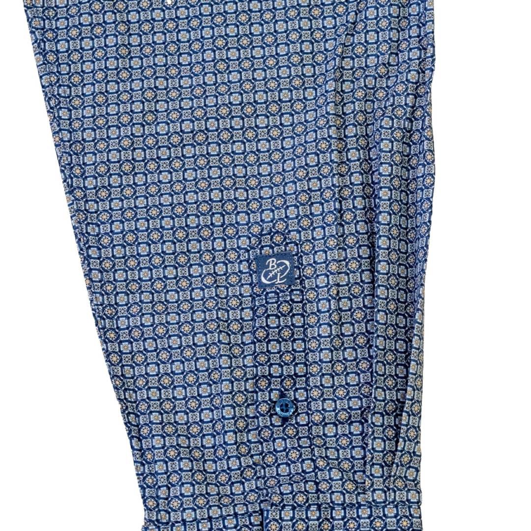 Chemise ml bleue en popline micro géométrique - Image 5
