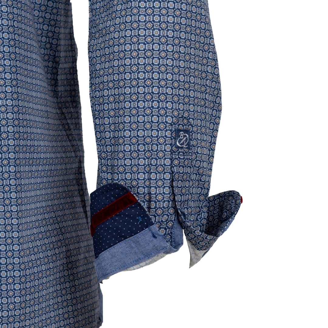 Chemise ml bleue en popline micro géométrique - Image 6