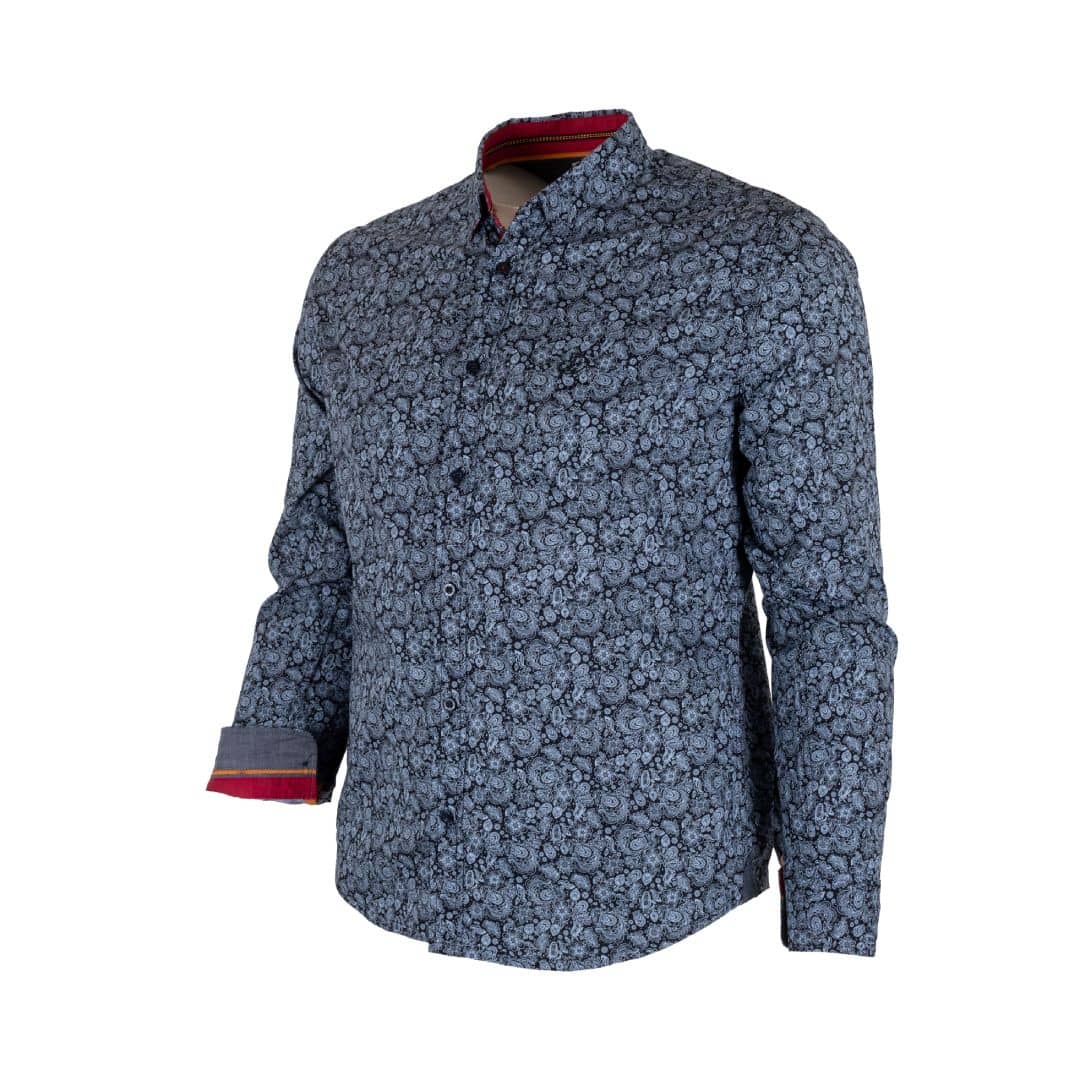 Chemise ml grise en popline florale