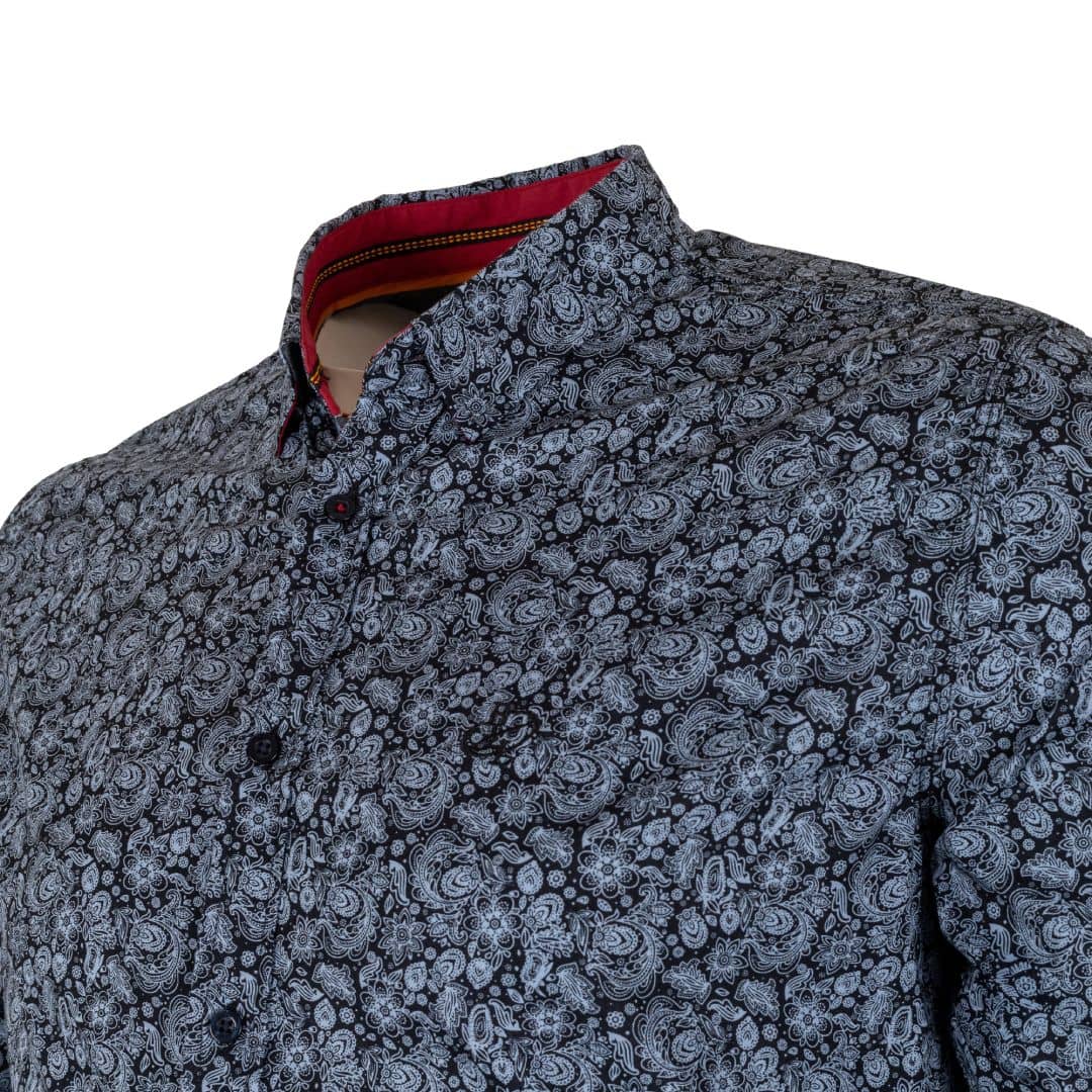 Chemise ml grise en popline florale - Image 9