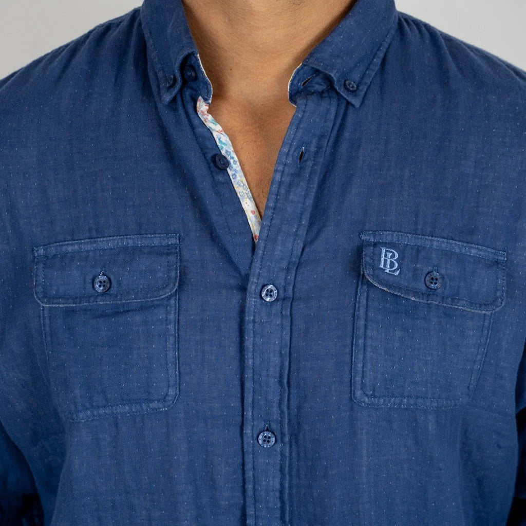 Chemise ml bleu indigo et sable - Image 6