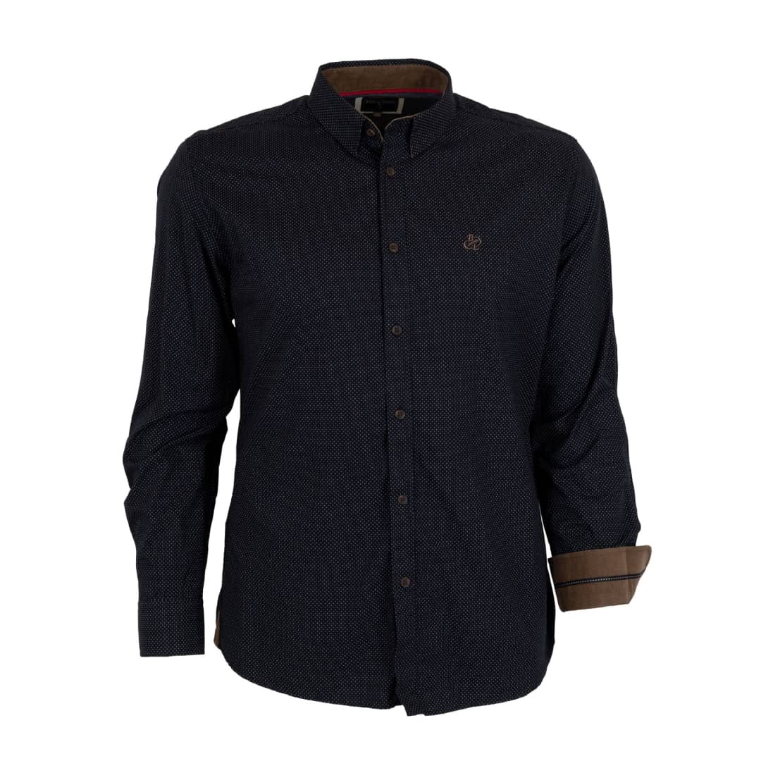 Chemise ml noire à pois en popline
