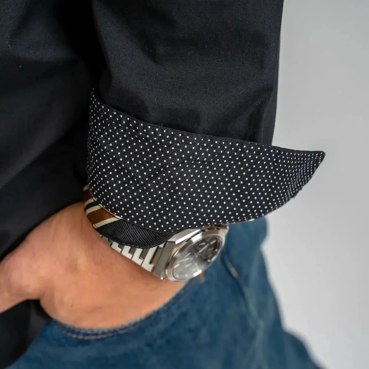 Chemise ml noire en popline 2 poches poitrine - Image 3