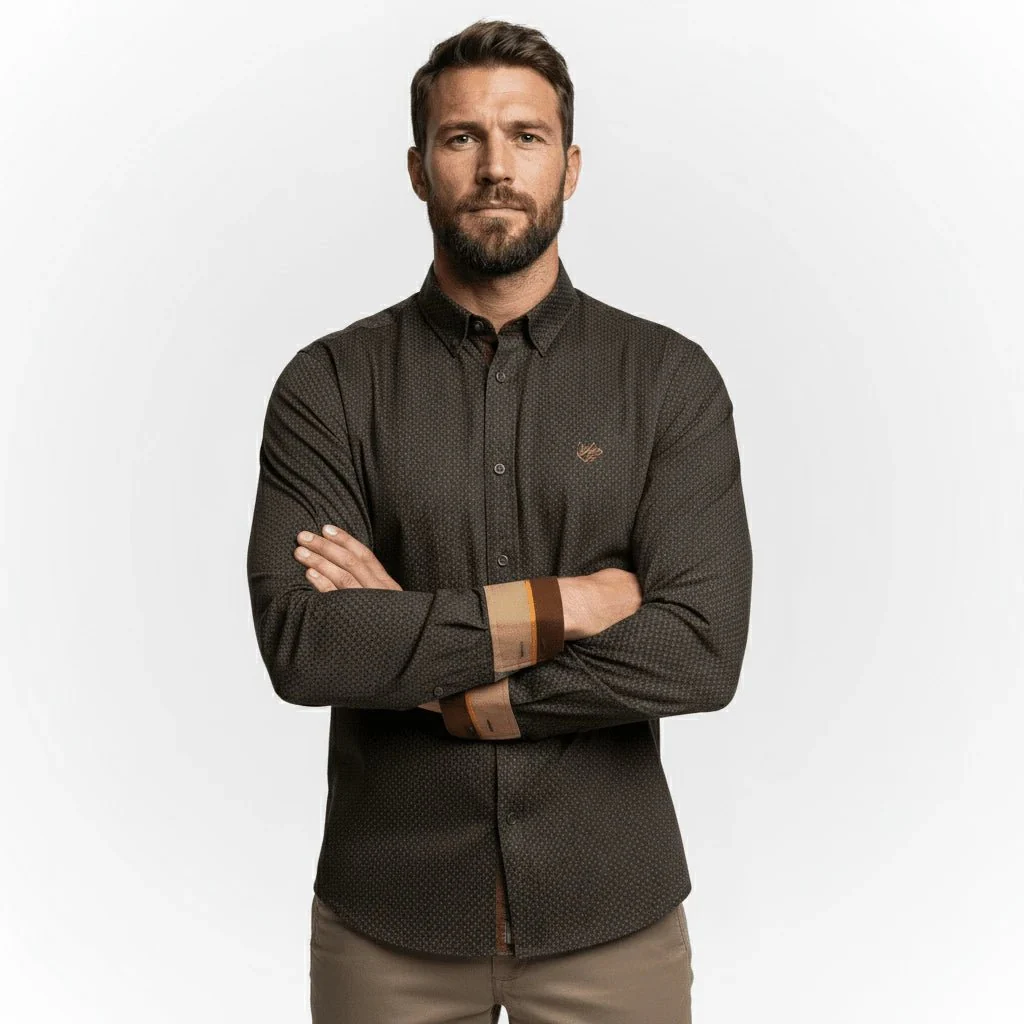 Chemise ml popline noire imprimé géométrique