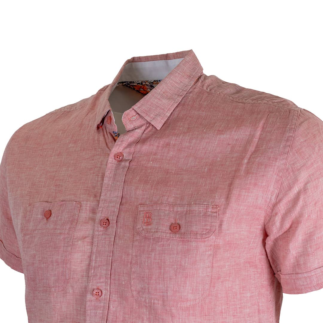 Chemise rose pâle en lin chiné - Image 3