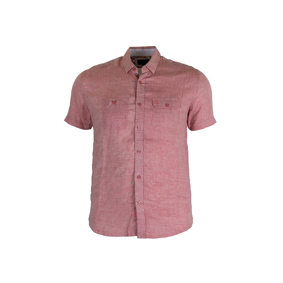 Chemise rose pâle en lin chiné - Image 4