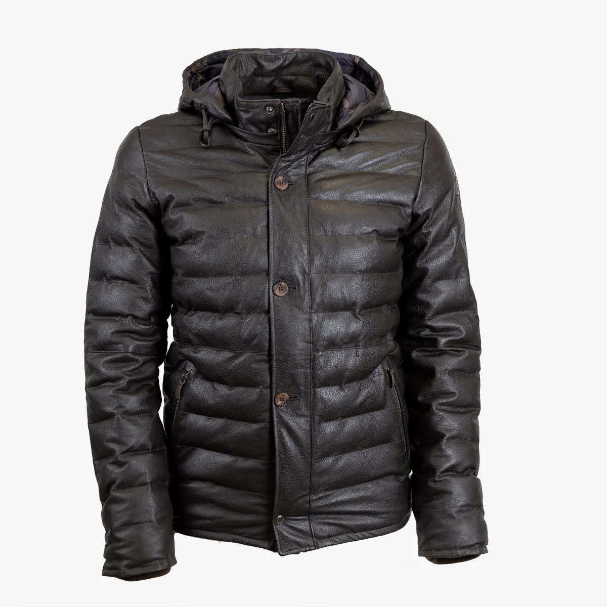 Doudoune marron en cuir de mouton