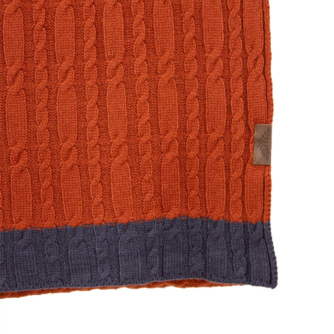 Écharpe tricotée bicolore (orange/bleu) - Image 3