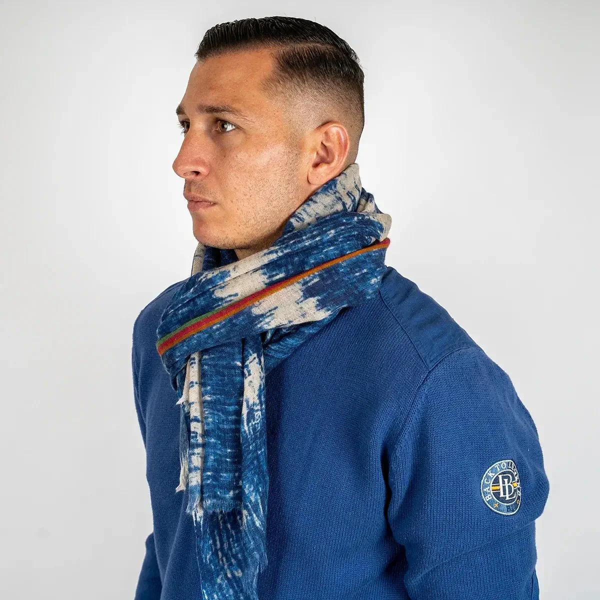 Foulard écharpe en laine bleu effet tye and dye - Image 2