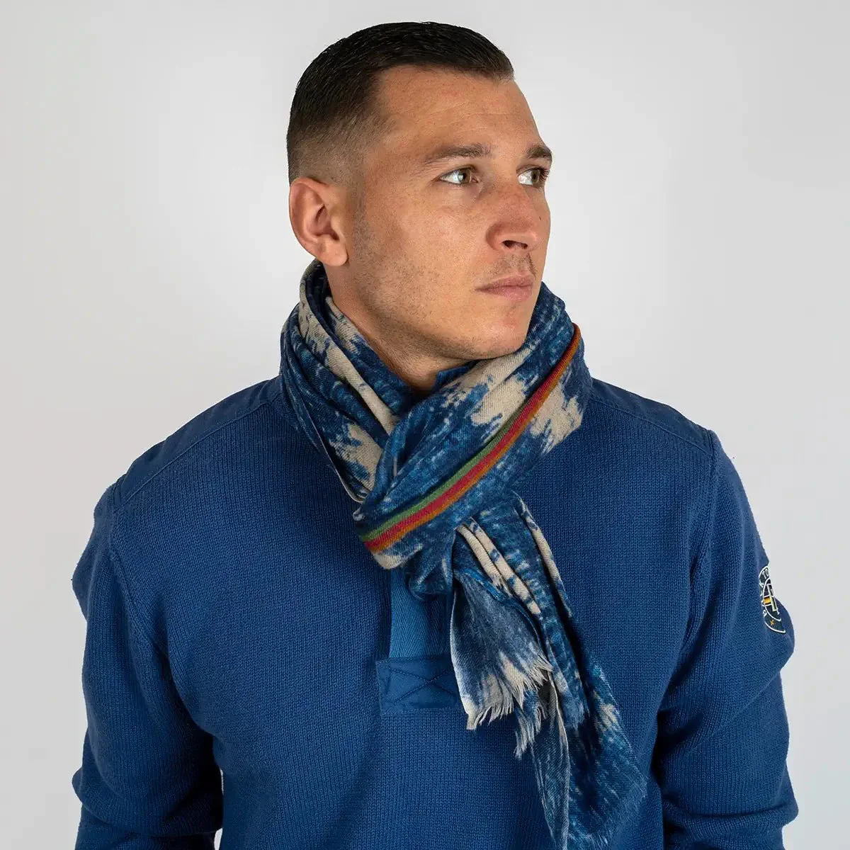 Foulard écharpe en laine bleu effet tye and dye - Image 3