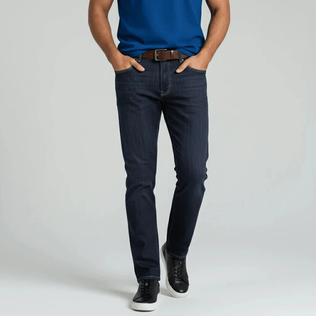 Jeans droit bleu foncé délavé - Image 3